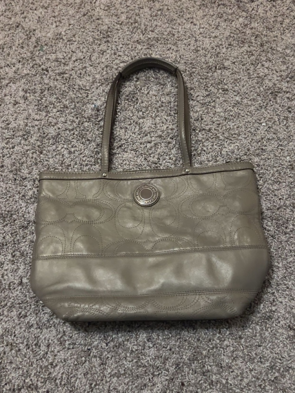 Coach Leather Signature Tote in Taupe Gray